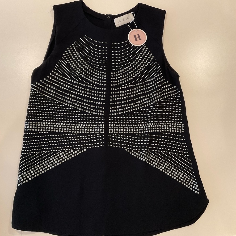 A.L.C. 2013 Black sleeveless top with silver studded design - Picture 3 of 9